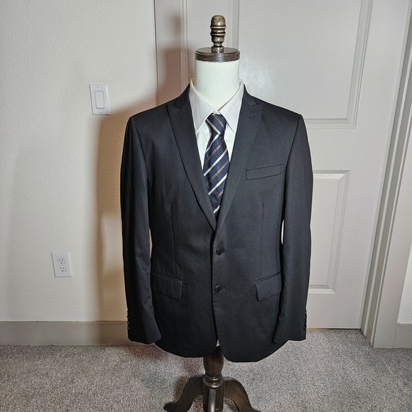 John Varvatos 40R Suit Blazer Jacket Men Black Pinstriped‎ - Picture 1 of 16